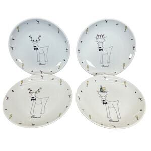 Set of 4 BIA Cordon Bleu Reindeer "Cheers" Round Appetizer/Dessert Plates 6.5 in